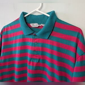 90' Single Stich Vintage Stripes Polo Men Shirt Pink And Green Size Large